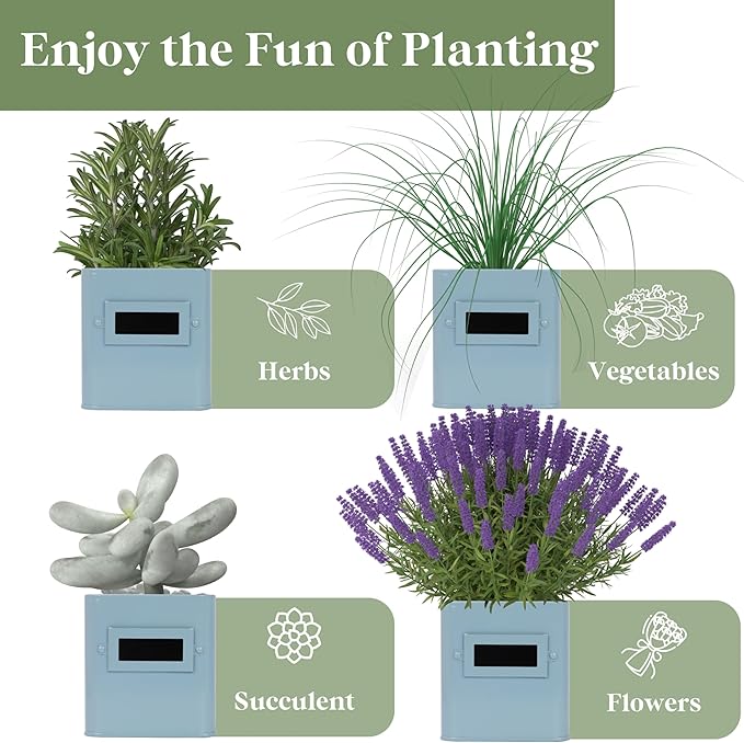 PERFNIQUE Indoor Herb Garden, Herb Garden Planter Set with Tray, Farmhouse Indoor Plant Pots, Windowsill Herb Garden with Drainage(Planter only) for Indoor/Outdoor, Window Pots(Sky Blue)