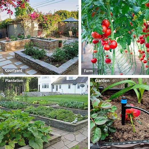 64FT Drip Irrigation Kit with Garden Timer Plant Watering System with Tubing Gushing Nozzles and Water Timer, Quick Connector Kits Easy to Assemble