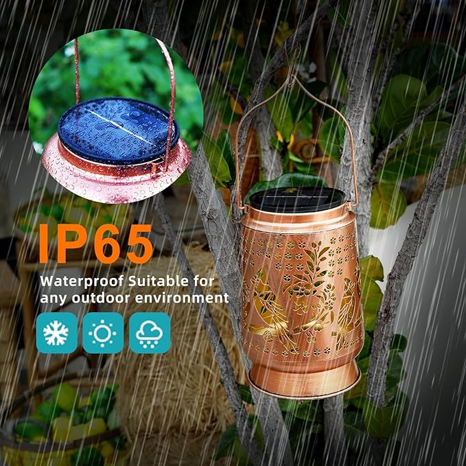 Cardinal Solar Lanterns Outdoor Waterproof, 5.9" Dia, 8.7" H Large Solar Lantern Light with Upgraded 2000mAH Battery, Birthday Gifts for Women Mom Grandma, Garden Decor for Patio Yard Lawn