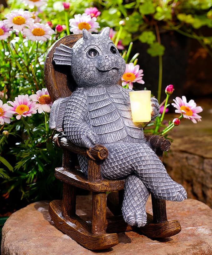 Solar Dragon Statues Garden Decor: Home Desk Decorations Desktop Accessories Outdoor Indoor Figurines Yard Art - Gifts for Mom Women