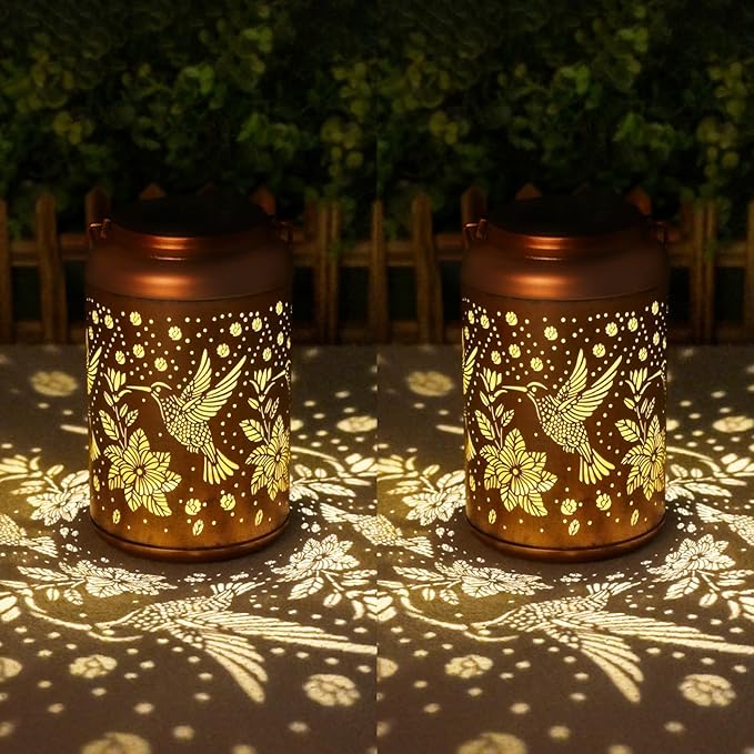 2 Pack Hummingbird Solar Lanterns Outdoor Waterproof Hanging Solar Lights, Birthday Gifts for Women, Men, Mom, Mothers Day Gifts, Outside, Patio, Outdoor, Yard, Lawn, Balcony