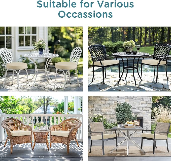 Codi Round Outdoor Chair Cushions 15 Inch, Patio Bistro Cushion Set of 2, Waterproof with Adjustable Straps, Beige 15x15''