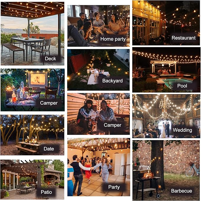 DAMAING LED Outdoor String Lights 100FT Patio Lights with 52 Shatterproof Edison Bulbs,Dimmable Hanging Lights,Waterproof String Lights for Outside Wedding,Bistro,Porch,Backyard,2200K