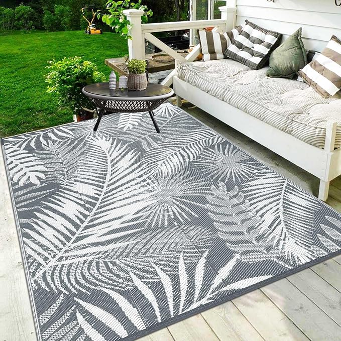 HiiARug Outdoor Plastic Straw Rug - 6x9Ft Waterproof Reversible Patio Mat for Deck, Beach, RV, Camper, Backyard
