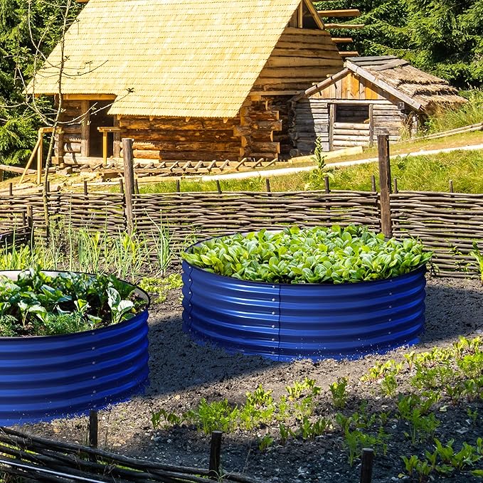 17" Tall, 42" Round Blue Raised Garden Bed Kit, Galvanized Metal Raised Garden Beds Outdoor for Vegetables Flowers,3.5 * 3.5 * 1.4Ft,Cobalt Blue