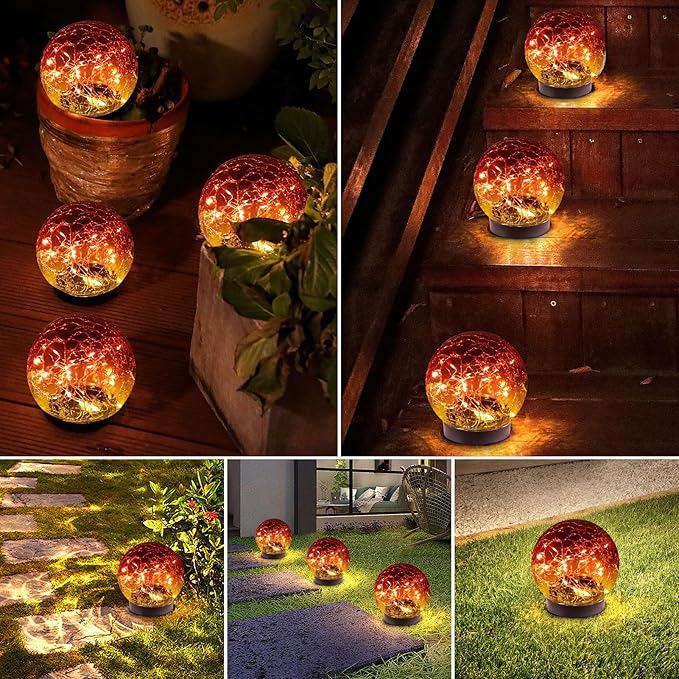 Solar Globe Lights Outdoor Waterproof-Solar Balls-Solar Garden Lights-Solar Orbs for Outside 4 Pack Cracked Glass Ball for Lawn Patio Yard Backyard Decorations, DS-XBQ-1-1-1
