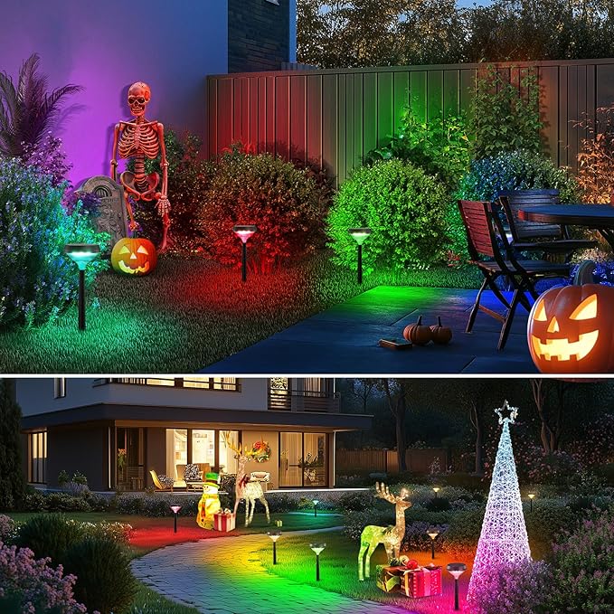 Linkind Solar Pathway Lights 8 Pack, Color Changing Halloween Decorations Outdoor Waterproof, Multicolor+Warm/Cool White Solar Lights for Walkway Pathway Yard Garden Landscape