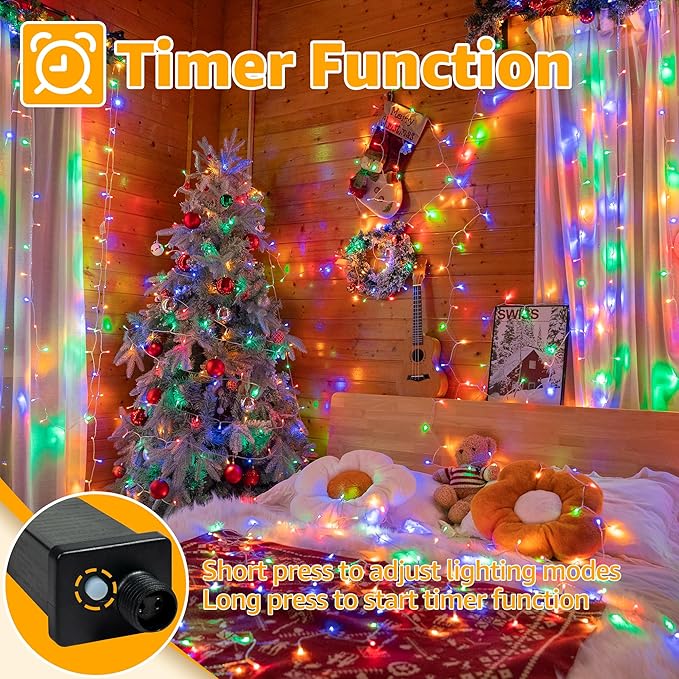 Ollny String Lights 120LED 40FT, Multicolor Fairy Lights Waterproof Connectable Timer, 8 Modes Plug in Christmas Light for Bedroom Outdoor Party Indoor Classroom Decorations
