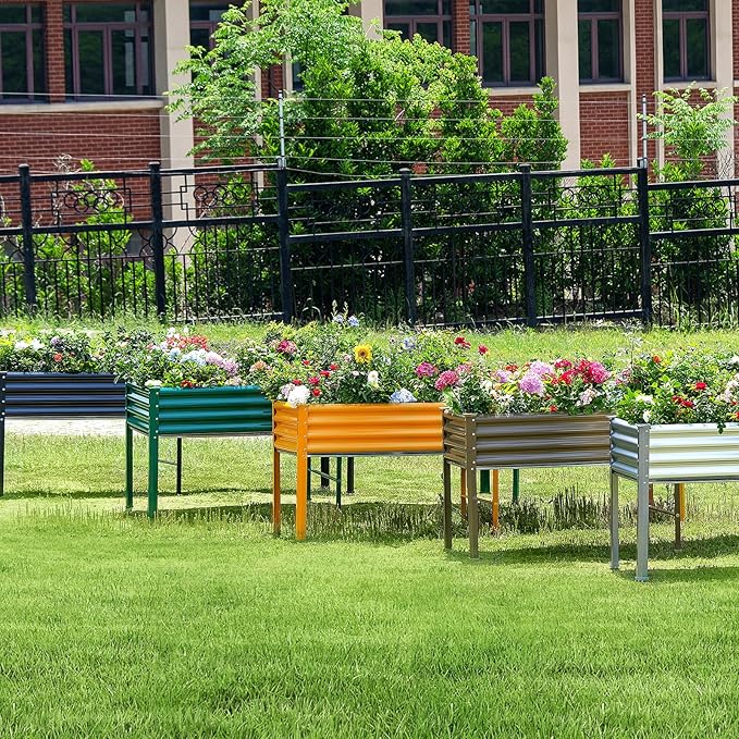 Land Guard Galvanized Raised Garden Bed with Legs, 96×24×32in Raised Garden Beds Outdoor with Drainage Holes, Planter Boxes Outdoor for Backyard, Patio, Balcony, 800lb Capacity, Silver