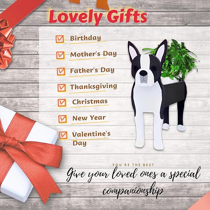 Boston Dog Planter Plant Pots,Cute Garden Dog Flower Planter,Dog Planters Birthday Gifts for Women,Office,Indoor/Outdoor Decor(9.45 * 6.73 * 13.39in)