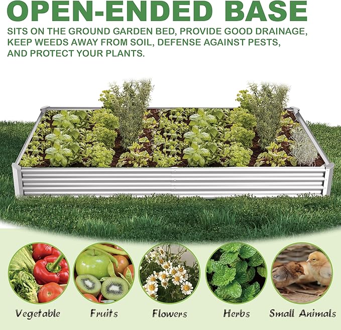 8x2x1ft(2 Pack) Galvanized Raised Garden Bed for Gardening,Metal Planter Boxes Outdoor Patio Kit Planting Bed for Vegetables Flowers Herb,Silver