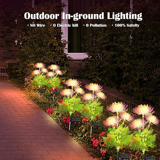 SunKite Solar Garden Lights, Solar Flowers Lights with Glowing Flowers & Stems, Upgraded Solar Panel, Solar Lights Outdoor for Garden,Yard Patio Pathway Decor, Gift for Mother (2 Pack)
