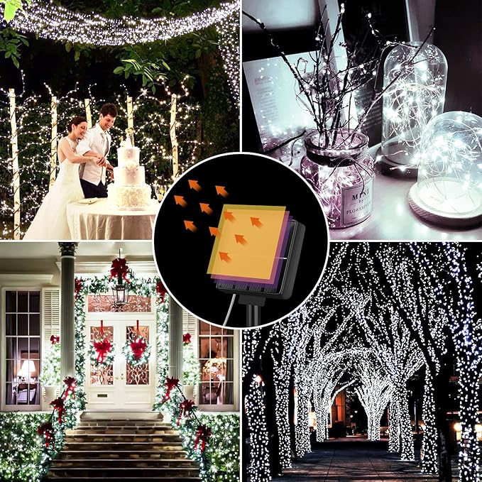 Brightever Solar Outdoor LED String Lights 288Ft Waterproof, 4-Pack Each 72FT 200 LED Solar Powered Fairy Lights with 8 Modes, Outside Twinkle Lights for Backyard, Balcony, Christmas (Daylight White)