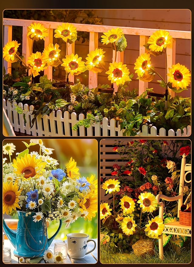 Brightown Outdoor Solar Garden Lights - 4 Pack LED Solar Flower Lights with Larger & More Realistic Sunflowers, Bigger Solar Panel, Waterproof Solar Lights for Outside Yard Patio Garden Decorations