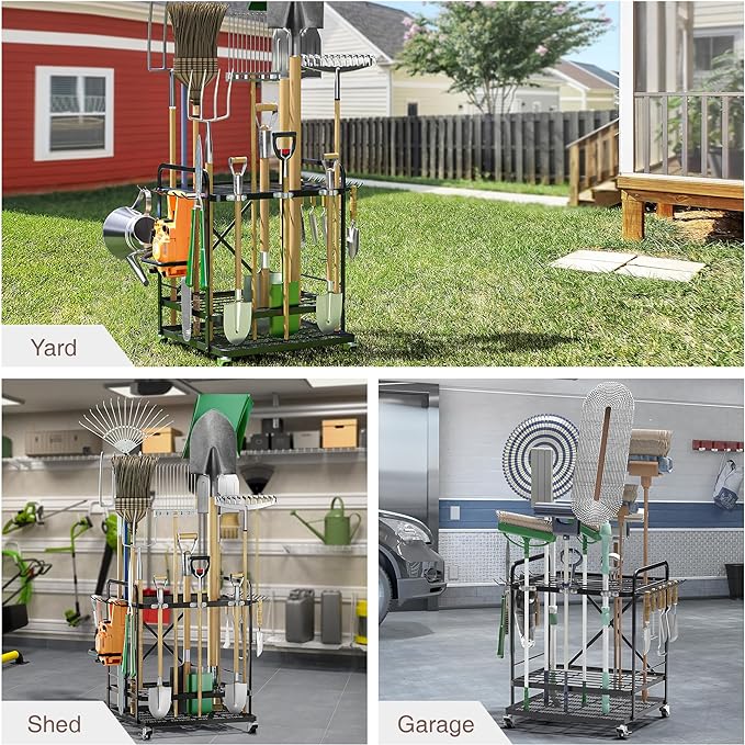 Garden Tool Organizer Outdoor Garage and Shed Tool Storage Yard Tool Holder and Storage Rack Garden Tool Stand for Shed and Garage