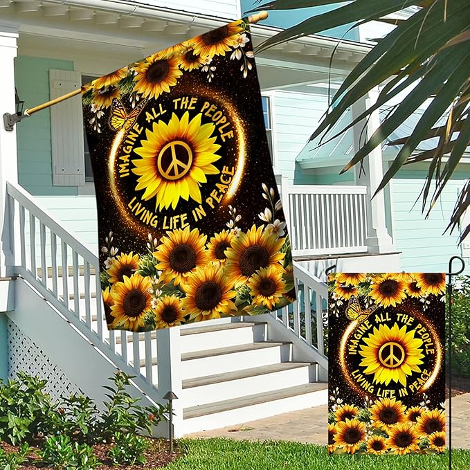 FLAGWIX 30x40 House Flag, Sunflower, Hippie Peace Flag - Double Sided, Heavy Duty Canvas, Fade Resistant - House Flags, Decorations For Home, Outside, Indoor, Outdoor Decor Flag with Grommets