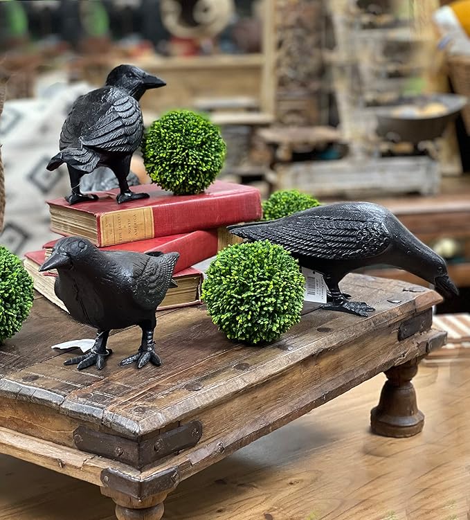 NACH Cast Iron Crow Statue, Head Down Raven, Large Garden Statues, Crow Garden Sculpture, Bird Figurines Home Decor, Crow Decor, Raven Decor, Black Bird Statue, 10 x 3.5 x 6 inches, JS-90-7117