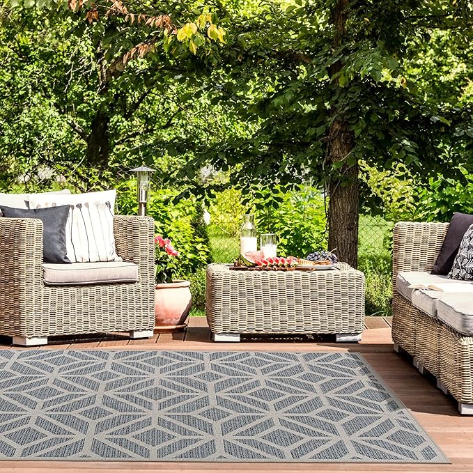 Rugshop Contemporary Geometric Indoor/Outdoor Area Rug 10' X 14' Blue