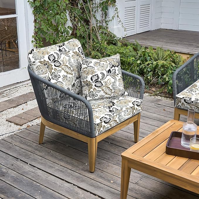 LVTXIII Outdoor Seat and Back Cushion Patio Deep Seat Cushion Set Seasonal Chair Cushion for Wicker Chairs and Garden Furniture Decoration, 22"x22"x4", Dailey Tan