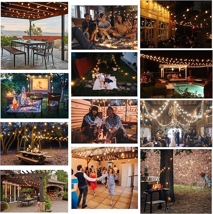 DAMAING Outdoor String Lights 50 FT Waterproof Patio Light String Lights with 27 ST38 Vintage Shatterproof LED Edison Bulbs,Retro Connectable Bistro Lights for Backyard Gazebo Balcony.