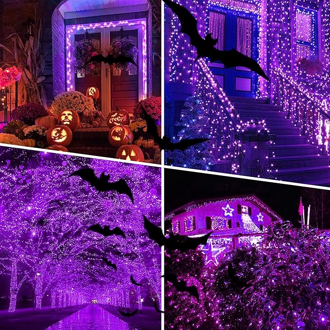 weillsnow Purple Christmas Lights, 200 LED 66Ft Plug in Waterproof Christmas String Lights, 8 Modes with Memory for Outdoor Indoor Garden Tree Patio Christmas Decorations (66FT, Purple)