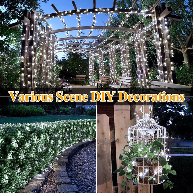 Ollny Solar Outdoor Lights, 2 Pack Total 132FT 400LED Solar Fairy Lights, IP67 Waterproof 8 Modes String Lights for Tree Yard Garden Patio Party, Cool White
