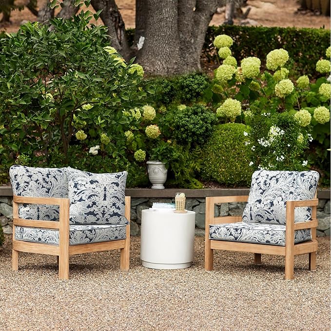 LVTXIII Outdoor/Indoor Deep Seat Cushion Patio Seat and Back Cushion Set All-Weather Replacement Chair Cushion for,Wicker Chairs and Garden Furniture Decoration, 24"x24"x4", Damask Lapis