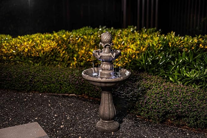 Outdoor Water Fountain –42.2 in. Tall Large Floor-Standing Outside Fountains with 3 Tier Elegant Waterfall Feature for Garden, Yard, Patio, Home Decor (Grey)