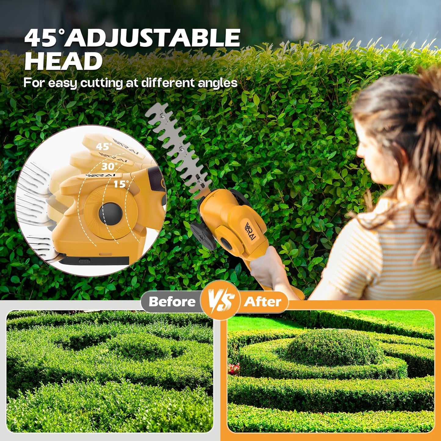 Cordless Hedge Trimmer, 2-in-1 Hedge Trimmer, Ultra Long Battery Life with Battery*2, high-Power and high-Capacity Grass Trimmer for Gardens, Yards and lawns, Including Charger