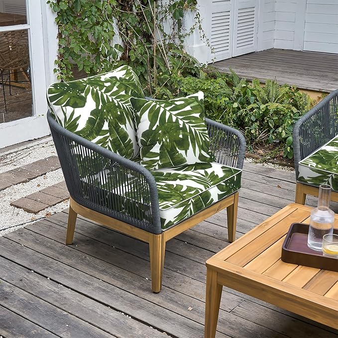 LVTXIII Outdoor Deep Seat Cushion Patio Seat and Back Cushion Set Seasonal Chair Cushion for Dining Arm Chairs, Wicker Chairs and Garden Furniture Decoration, 22"x22"x4", Palms Green