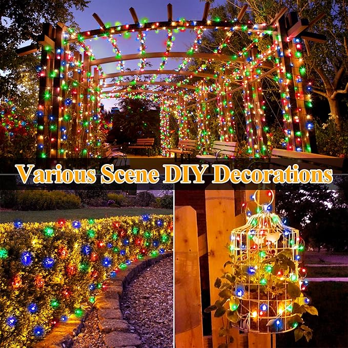 Ollny Solar String Lights Outdoor, 40FT 120LED Solar Fairy Lights, 8 Modes IP67 Waterproof Solar Light for Outside Yard Garden Patio Camping Wedding(Multicolor)