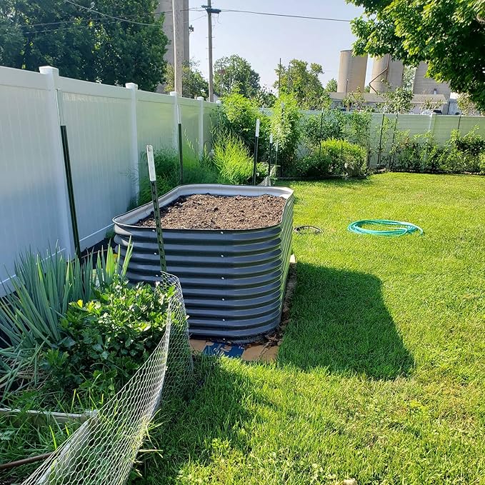 Vego garden 32" Extra Tall Raised Garden Bed Kits,10 in 1 Modular Raised Planter Box for Vegetables Flowers Fruits Oval Metal Raised Garden-Modern Gray