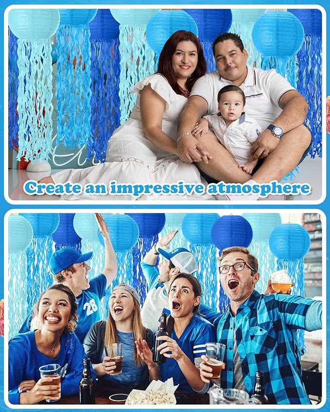 18 Pcs Jellyfish Paper Lanterns Mermaid Birthday Decorations Hanging Lantern Lamps for Ocean Theme Decor Under The Sea Party Supplies (Blue)