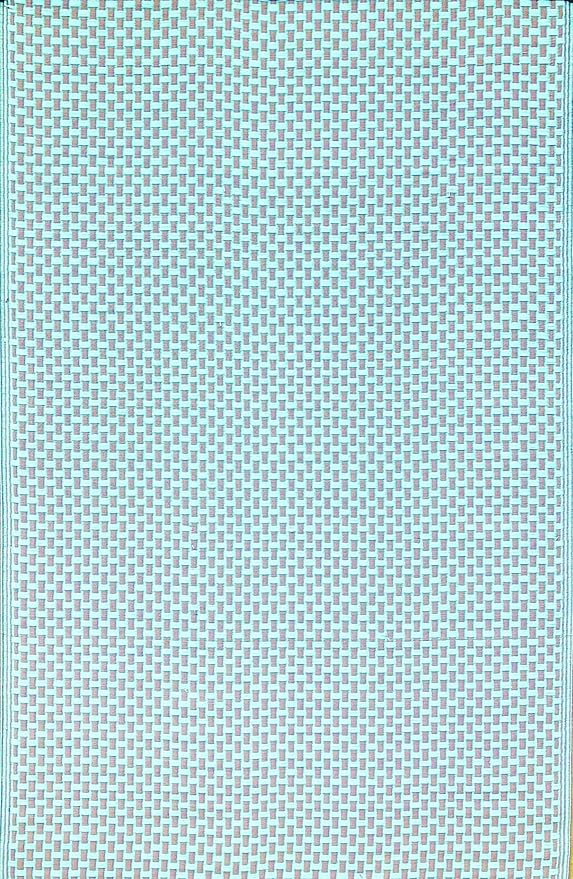 Mad Mats Geometric Outdoor Rug, Reversible Plastic Mat (6' x 9', Basket Weave - Sand/Aqua)