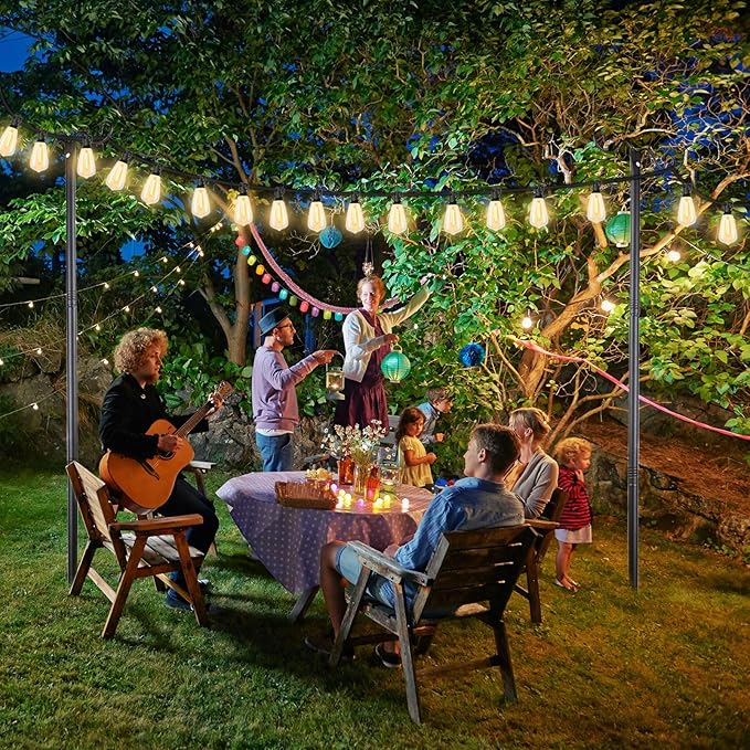 Outdoor String Light Poles, 9FT Metal Patio Light Poles Post for Outside with Fork for Outside Hanging Backyard Garden, Deck Lighting Stand for Parties, Wedding, Halloween Party Decor -2Pack