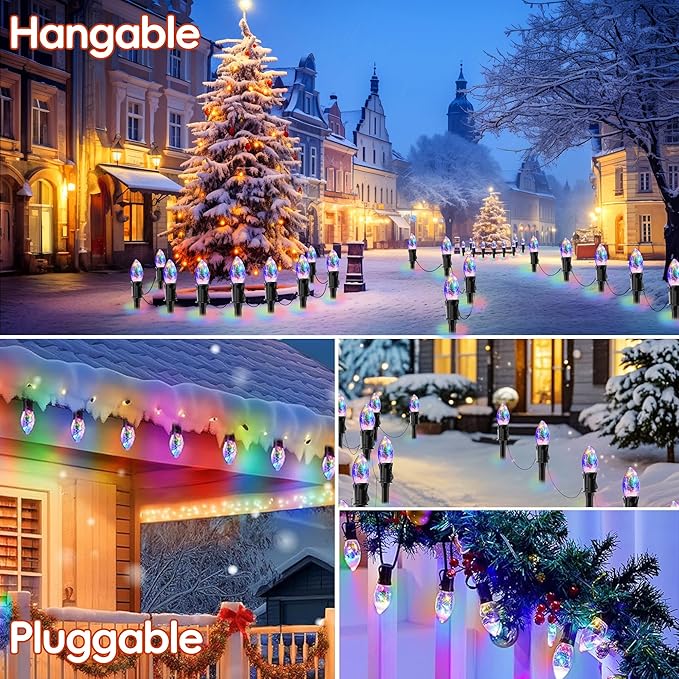 Upgraded 25FT C9 Christmas Pathway Lights Outdoor, 20 LED Bulbs with Stakes, Extendable Waterproof Christmas Lights for Walkway Driveway House Garden Decorations - Multicolor