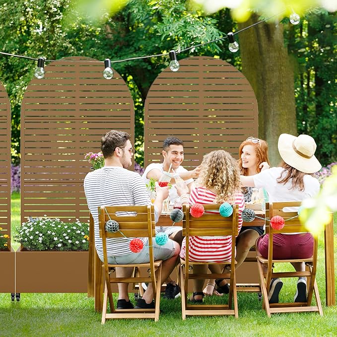 Casaphoria Metal Raised Garden Bed with Trellis and Wheels, 72"x35"x16" Arched Planter Box for Climbing Plants, Vegetables & Vines, Features Drainage Holes and Privacy Screen (Brown-Louvered)