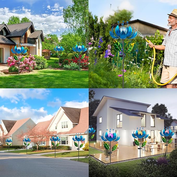 Solar Wind Spinner, 38 Inch Metal Stake Yard Spinners,Solar Powered Multi-Color LED Glass Ball with Kinetic Wind Sculpture Spinner Windmills for Yard (38IN-Purple)