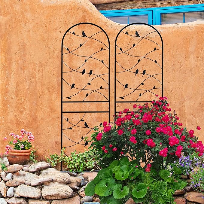 Metal Garden Trellis Rustproof Trellis for Climbing Plants Outdoor Flower Support Bird Deco (Black-4 Pack, 71"x19.7")