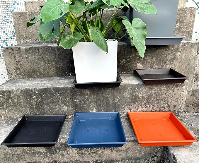 Square Plant Saucer 6 Inch 5 Pack6 8 12 14 16 18 20 Plant Trays for Pots, Flower Pot No Holes Plant Drip Trays,Heavy Duty Plastic Plant Saucers for Indoors Outdoors