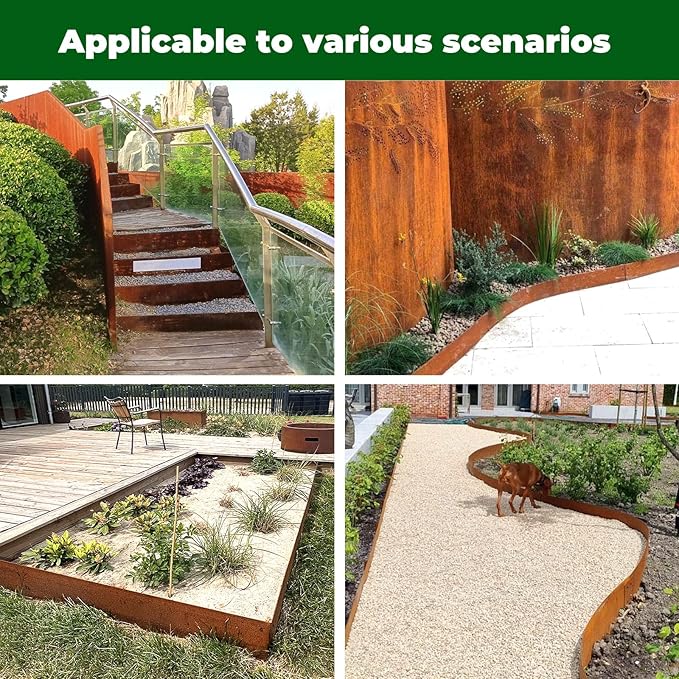 Cor Ten Steel Garden Metal Landscape Edging 40 inch with Top Bending Protection Pre-Rusted Cor Ten Steel Garden Edging 6 Pack Edge for Lawn Yard (10 inch-180 Degree Bend, Rusted)