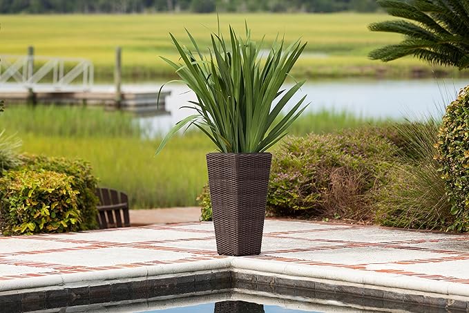 Patio Sense 62501 Alto Wicker All-Weather Planter Set with Liners Tall Plant Decor Box for Outdoors Patio Herb Garden Furnishings - Mocha - Pack of 2