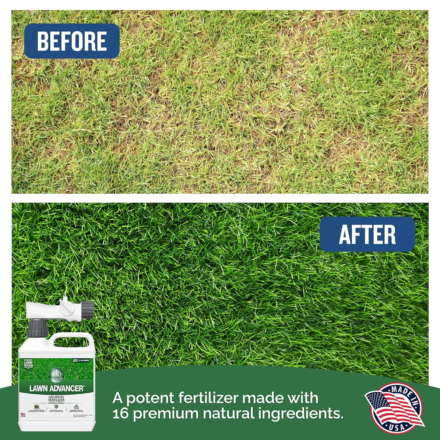 Turf Titan Lawn Advancer – Green Lawn Booster and Lawn Fertilizer (32 oz) – Fast-Acting Hose End Fertilizer Concentrate with Tri-Action Formula – Covers up to 8,000 Sq Ft
