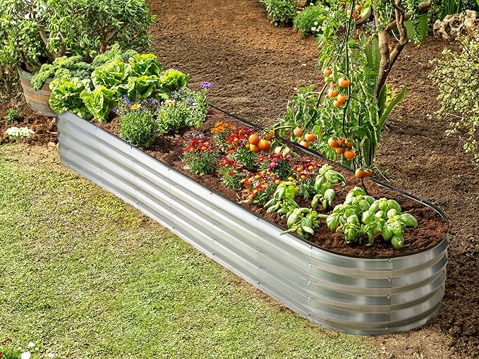 Galvanized Raised Garden Beds Outdoor // 8×2×1 ft Planter Raised Beds for Gardening, Vegetables, Flowers // Large Metal Garden Box (Silver) // Patented Tool-Free Design