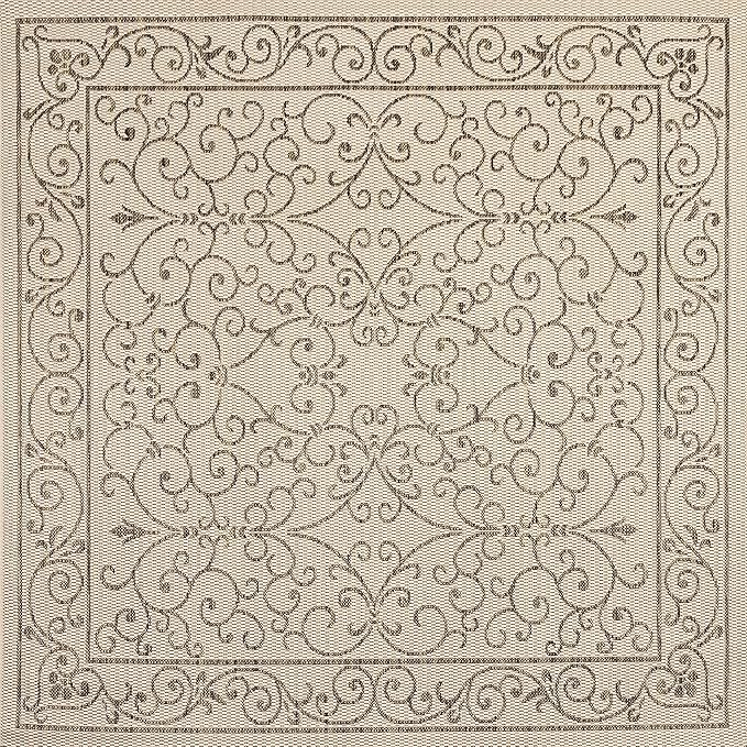 JONATHAN Y SMB106A-4SQ Charleston Vintage Filigree Textured Weave Beige/Brown 4' Square Indoor/Outdoor Area Rug, Pet Friendly, Non-Shedding, Stain Resistant, Easy-Cleaning for Backyard, Patio, Porch