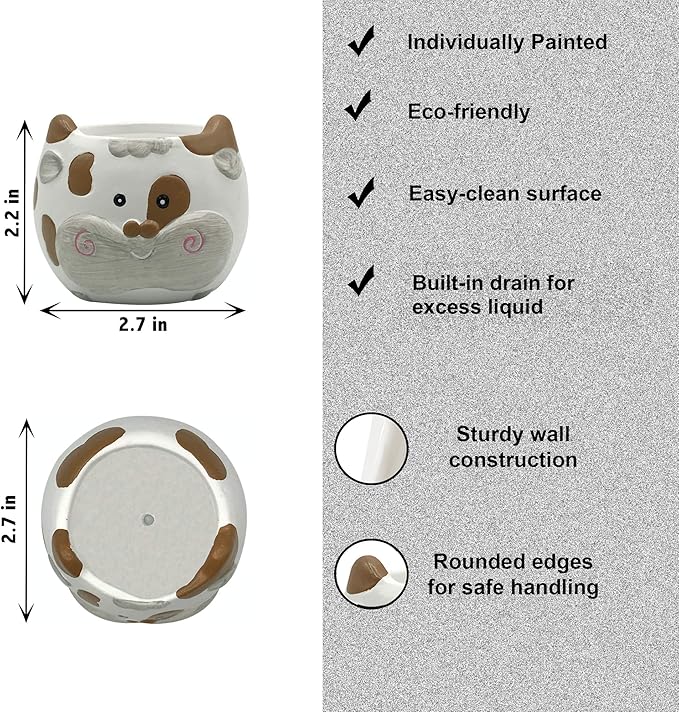 Cow Planter Pots for Small & Succulent Sized Plants, Decorative Indoor & Outdoor Garden Backyard Flower Ceramic Pot Planter Holder, Set of 6, 2.7 in