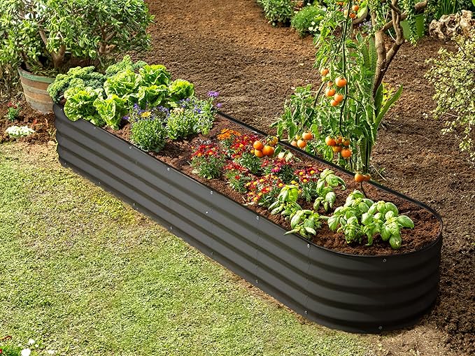 Galvanized Raised Garden Beds Outdoor // 8×2×1 ft Planter Raised Beds for Gardening, Vegetables, Flowers // Large Metal Garden Box (Gray) // Patented Tool-Free Design