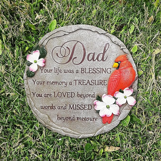 INSPIAMZUE Dad Memorial Stone - Cardinal Memorial Garden Stone Sympathy Gift for Loss in Loving Memory of Dad in Heaven - Remembrance of Father Bereavement Keepsake Gift TNS1