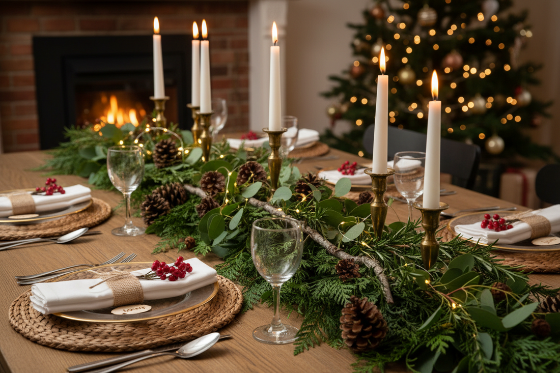 Holiday Table Decor with Fresh Garden Greens
