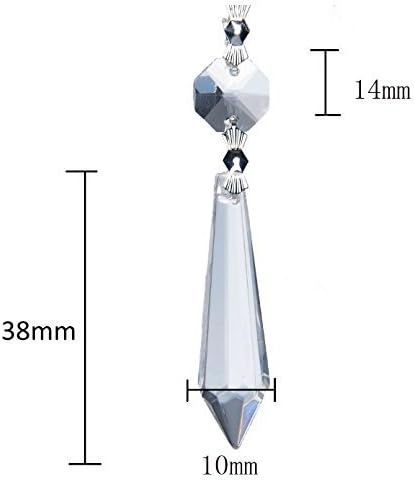 HDCRYSTALGIFTS 20Pcs 38mm Replacement Clear Chandelier Icicle Crystal Prisms Octogan Crystal Bead for Lamp Decor,Silver Bow Tie Connectors